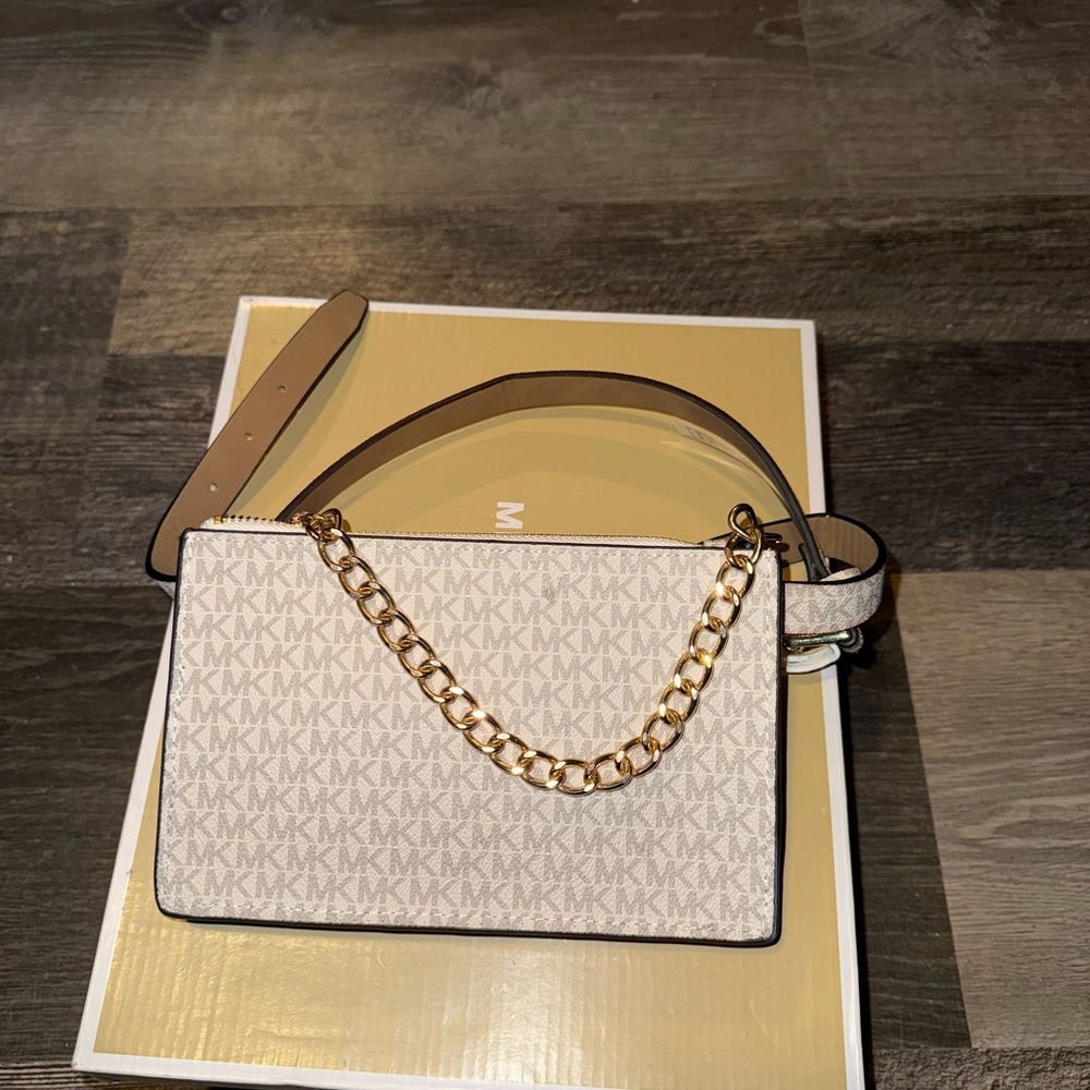Michael Kors Beige and Gold Chain Fanny Pack